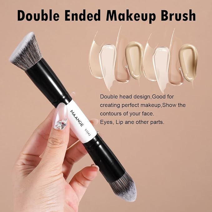 MAANGE 4 PCS Foundation Contour Conceal Brush Set, Makeup Brushes, Eyeshadow Concealer Brush, Double Sided Foundation Contour Blush Highlight Blending Eyebrow Brush For Liquid, Cream, Loose Powder
