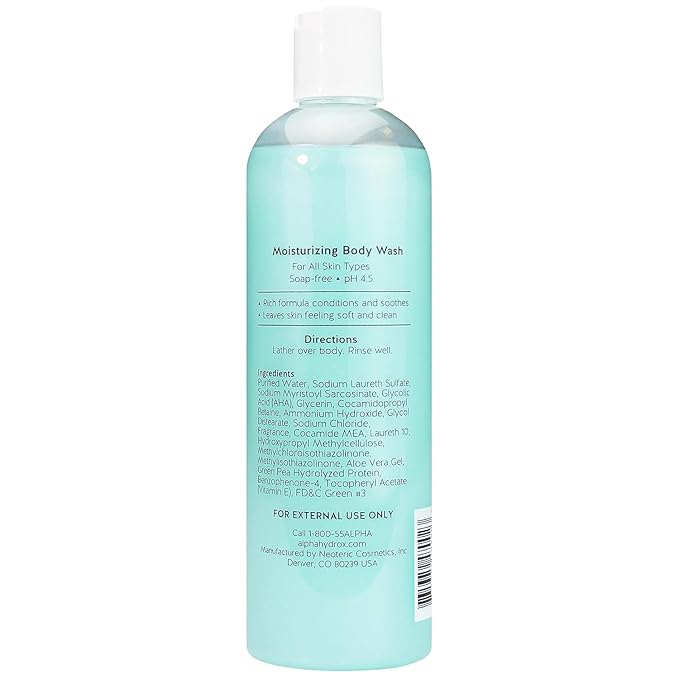 Alpha Skin Care Moisturizing Body Wash, Gentle Soap-Free Anti-Aging Formula, Glycolic AHA, Vitamin E & Aloe Vera, Conditions & Soothes, All Skin Types Hydroxy Acid, 12 Oz, Pack of 3