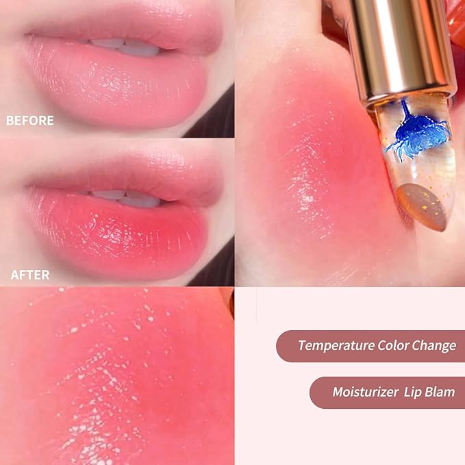 BLUE LOVE Color Changing Flower Lipstick - Hydrating Jelly Lip Balm with Flower Inside, Long-Lasting Moisturizer & Nourishing Lip Gloss for a Beautiful, Customizable Look (Golden)