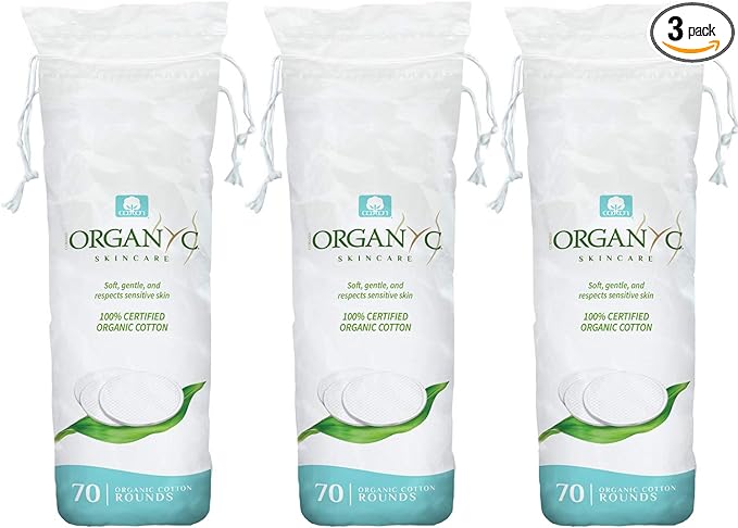 Organyc 100% Organic Cotton Rounds - Biodegradable Cotton, Chemical Free, For Sensitive Skin (210count) - Daily Cosmetics Beauty and Personal Care