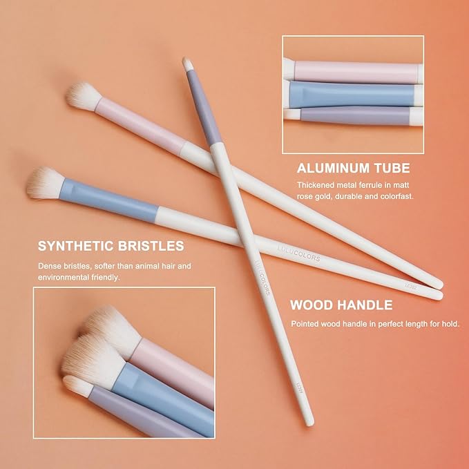 3-Piece Eye Makeup Brush Set with 20 Cotton Sticks – Soft, Dense Synthetic Bristles, Professional Eyeshadow Blending Brushes for Smooth Application – Includes Storage Pouch