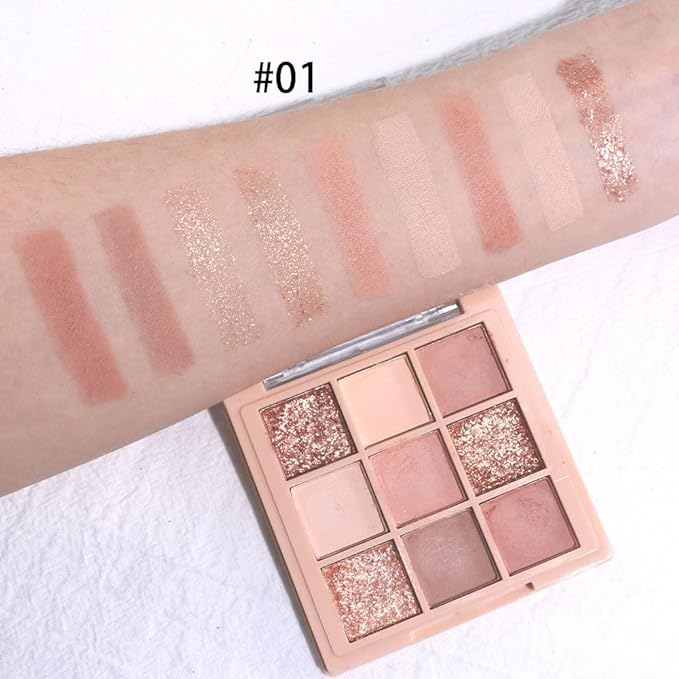 AMY'S DIARY Matte nude neutral Eye Shadow Palette Makeup,Eyeshadow Long Lasting Waterproof Cruelty-Free, 9 Blendable Shades in Smooth for girls (01#)