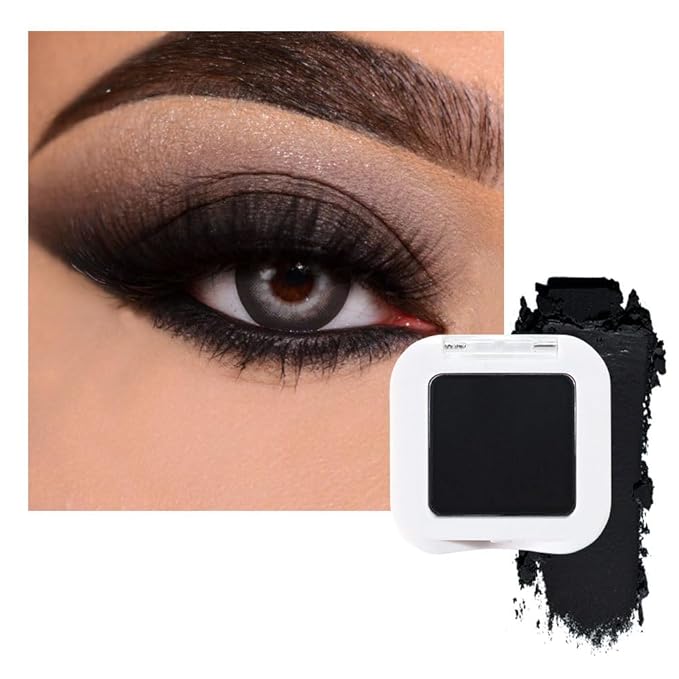 evpct Matte Deep Black Single Eye Shadow Palette Makeup for Older Women, Dark Black Cream Eye shadow Palette Single for Older Women Matte, High Pigment Waterproof Monochrome Eyeshadow, sombra de ojos