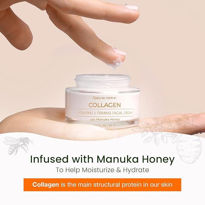 Collagen & Manuka Honey Daily Face Moisturizer - Balances pH, Anti-Aging, Skin Firming, Dermatologist Tested, Cruelty Free Korean Skin Care For All Skin Types - 1.69 fl. oz