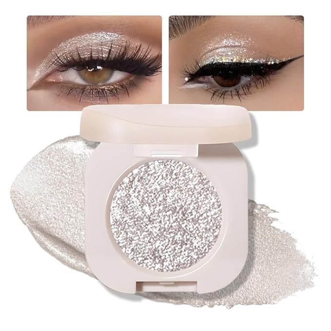 Glitter Shimmer Sparkle Eyeshadow Palette Makeup for Old Women, Silver Glitter Shimmer Metallic Holographic Multichrome Cream Iridescent Single Monochrome Eye Shadow Makeup, 12