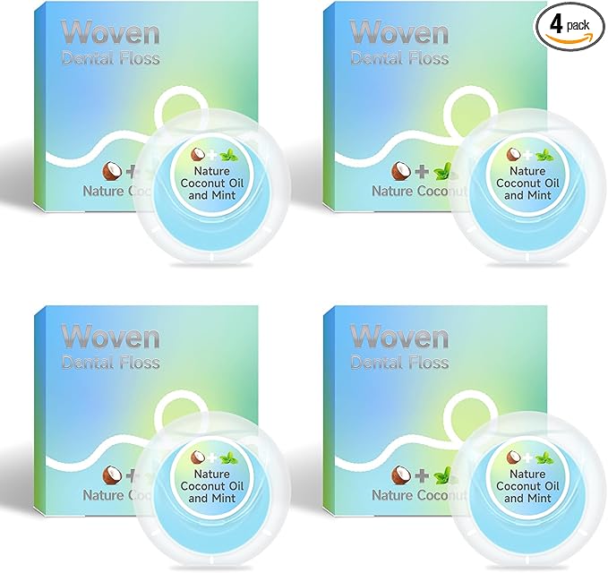 Dr. Emma Woven Dental Floss Coconut Oil Infused Expanding Dental Floss, Oral Care Stretchable Floss, Mint 33yd Blue, Pack of 4