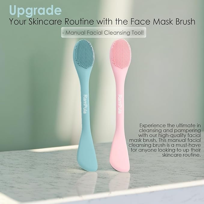 Facial Cleansing Brush, 2 in 1 Silicone Face Mask Brush & Face Scrubber, For Exfoliating, Massaging, Remove Blackheads, Makeup Skincare Removal, Applicator for Mud, Clay, Body Lotion, DIY Mask