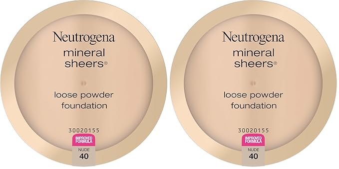 Neutrogena Mineral Sheers Lightweight Loose Powder Makeup Foundation with Vitamins A, C, & E, Sheer to Medium Buildable Coverage, Skin Tone Enhancer, Face Redness Reducer, Nude 40,.19 oz (Pack of 2)