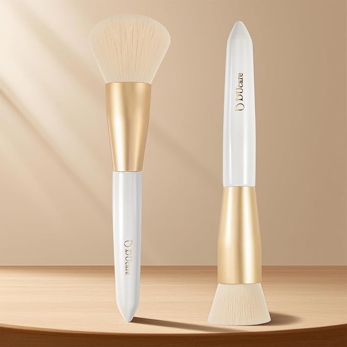 DUcare Foundation Brush and Power Brush Makeup Brushes Set 2Pcs, Premium Flat Top Kabuki Brush, Fluffy Large Makeup Brush With Soft Synthetic Bristles For Quick Makeup Setting and Blush