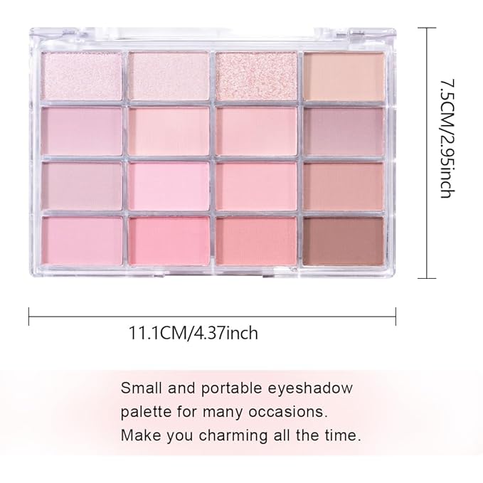 AMY'S DIARY 16 Colors Rose Pink Nude Eyeshadow Palette – Matte & Shimmer Finish – Warm Peach, Mauve, Champagne & Brown Tones – Highly Pigmented, Blendable, Travel Size for woman