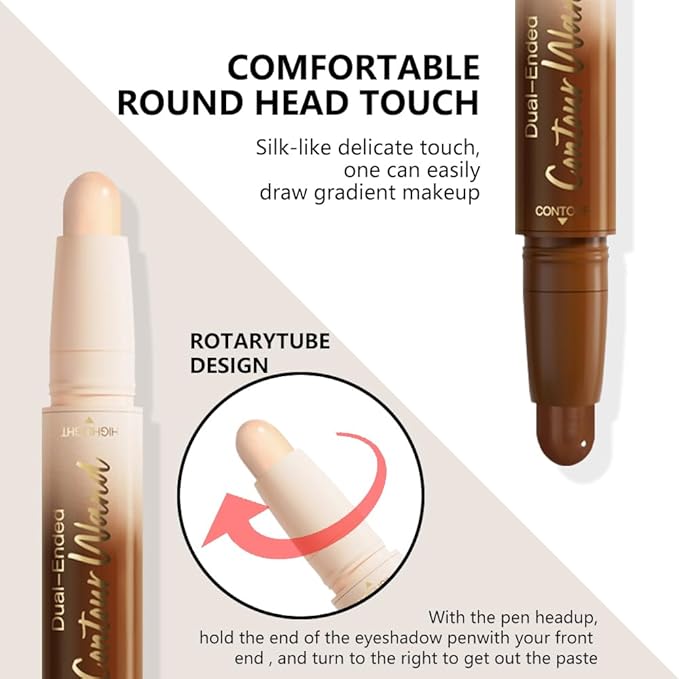 2Pcs Cream Contour Stick Face Body Makeup Dual Ended, Nuetral Nude Beige & Darker Nude Pink no Transfer Waterproof 2 in 1 Cream Concealer Stick Contouring Makeup Set, Face Nose Contour Bronzer Sticks