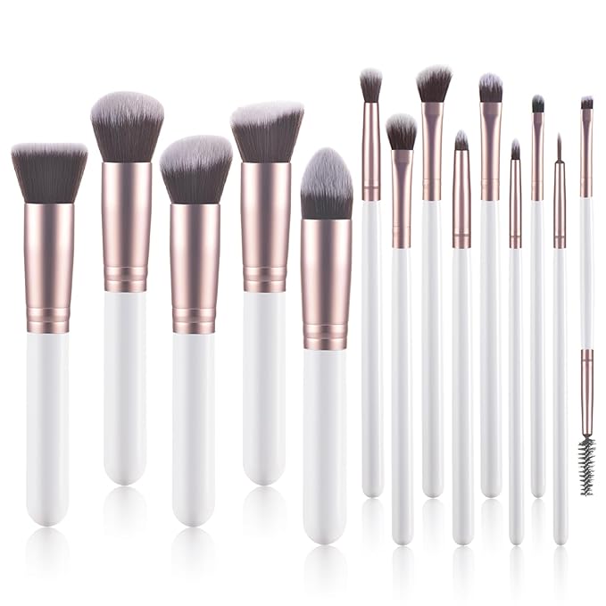 14 Piece white Makeup Brushes - Wooden Handle with Soft Synthetic Bristles,for Face & Eye Makeup|Professional Makeup Brushes set for Women & Girls|