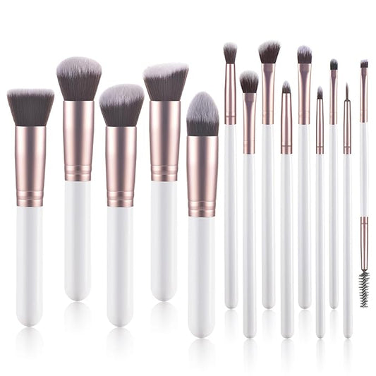14 Piece white Makeup Brushes - Wooden Handle with Soft Synthetic Bristles,for Face & Eye Makeup|Professional Makeup Brushes set for Women & Girls|