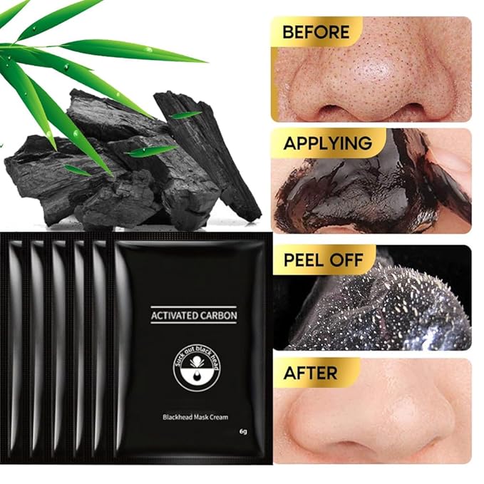 6Pcs Black Charcoal Face Mask Peel Off Men, Black Head Remover Facemask, Black Activated Charcoal Face Mask Skincare peel off, Blackhead Remover Strip Facial Mask for All Skin Types, 6g*6