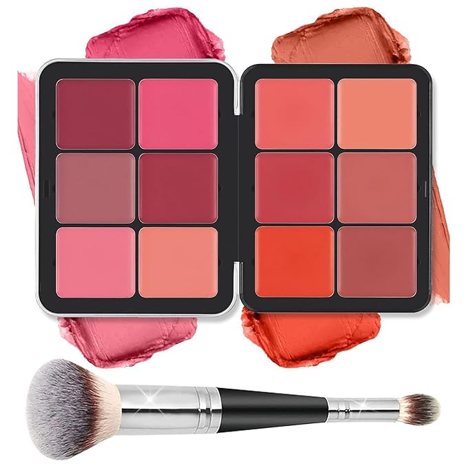 Blush Palette, 12 Colors Highlighter Blush Powder Makeup, Long-Wearing, Smudge Proof, Natural-Looking, Blendable Cruelty-Free Matte Finish, Cream Contour Palette and Blush Palette Face Makeup