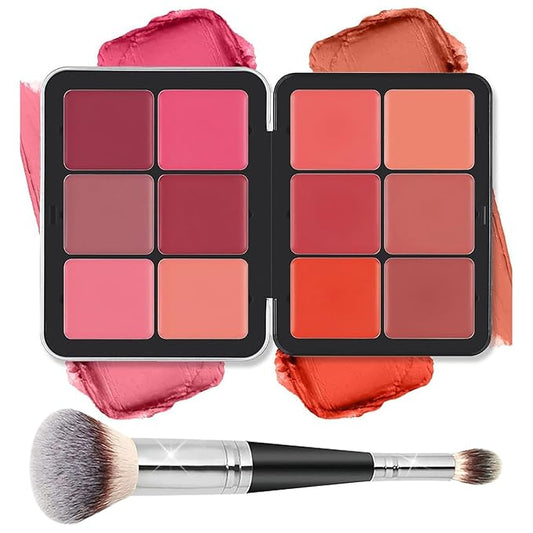 Blush Palette, 12 Colors Highlighter Blush Powder Makeup, Long-Wearing, Smudge Proof, Natural-Looking, Blendable Cruelty-Free Matte Finish, Cream Contour Palette and Blush Palette Face Makeup