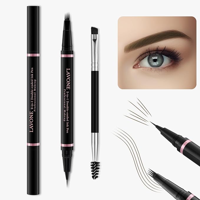 Eyebrow Pencil,2-in-1 Waterproof Eyebrow Pen with 4 Tip Brow Pen and Ultra-Precise Brow Pencil,with Dual-ended Eyebrow Brush,Eyebrow Makeup for Natural Looking Eyebrows - Ash Brown