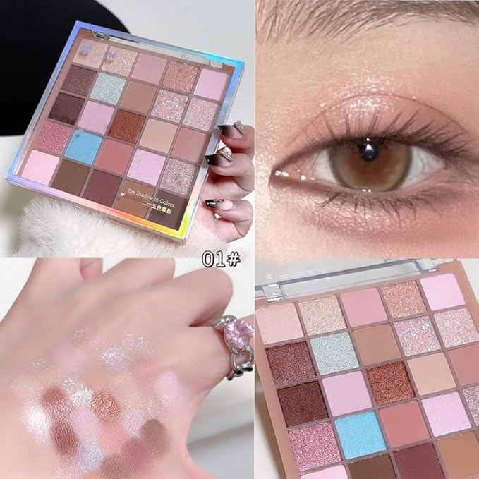 Eyeshadow Palette, 25 - Shades Matte & Shimmer Finishes, Glitter Pigment Eye Makeup, Blendable Powder Cream, Rich Color Selection, Cruelty Free, Professional-01#