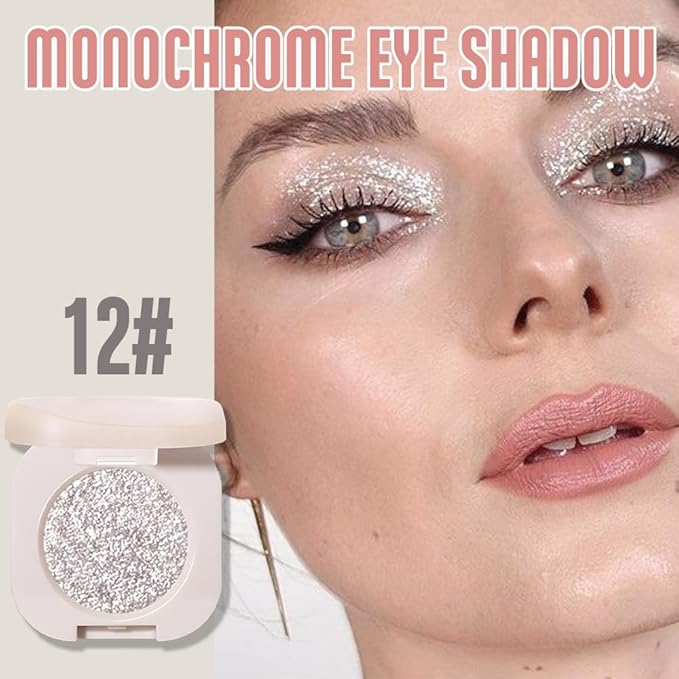 2Pcs Glitter Shimmer Sparkle Eyeshadow Palette Makeup For Older Women, Light Brown & Silver Glitter Shimmer Metallic Holographic Multichrome Cream Iridescent Single Monochrome Eye Shadow Makeup