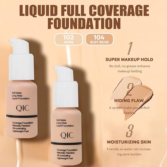 All In One Makeup Kit, Includes Naked Eyeshadow Palette, Nude & Beige Liquid Foundation, Face Primer, Lipstick Set, Eyebrow Soap Kit, Winged Eyeliner Stamp, Brush, Sponges