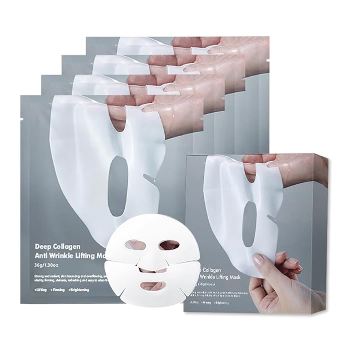 4 Pack Deep Collagen Overnight Mask,Bio-Collagen Real Deep Mask, Skinqueen Korean Collagen Films Deep Collagen Anti Wrinkle Firming Lifting Face Mask