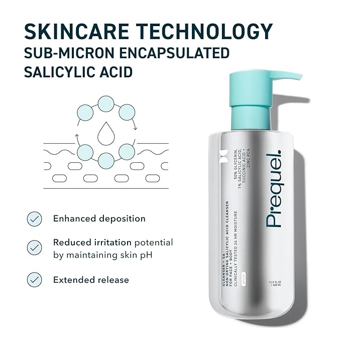 Skin Gleanser SA, Moisturizing Glycerin Face Wash,1% Salicylic Acid Face Cleanser, Unscented and Combination Skin Face Soap, 13.5 ounce (each) Pump Bottles - 6.75 fluid ounce (Pack of 2)