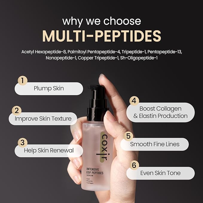 coxir INTENSIVE EGF PEPTIDES SERUM l EGF(Epidermal Growth Factor)-Firming, Smoothing & Hydration with Peptides and EGF–Fragrance-Free for Sensitive Skin l Korean Skincare (1.69 Fl Oz (Pack of 1)
