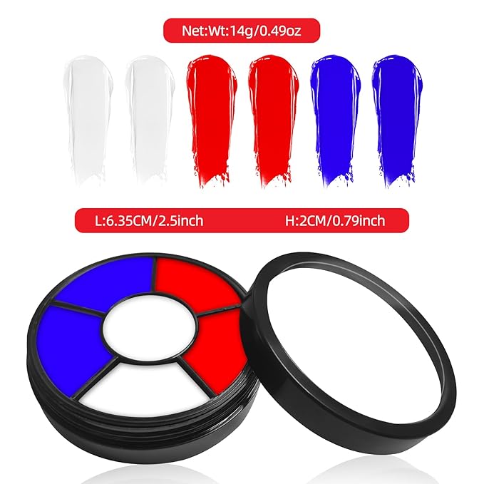 Go Ho Red White and Blue Face Paint Palette,Washable Patriotic 4th of July Face Body Paint,4th of July Accessories ,USA Independence Day Face Painting Kit for Independence Day Makeup