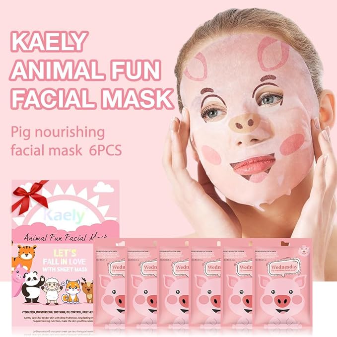 Kaely 6 Pack Animal Character Sheet Masks, Face Masks for Kids Teens Skin Care, Korean Soothe Facial Mask for All Skin Types, Girls Night Skincare Spa Party, Birthday Gifts for Women Men, Set03