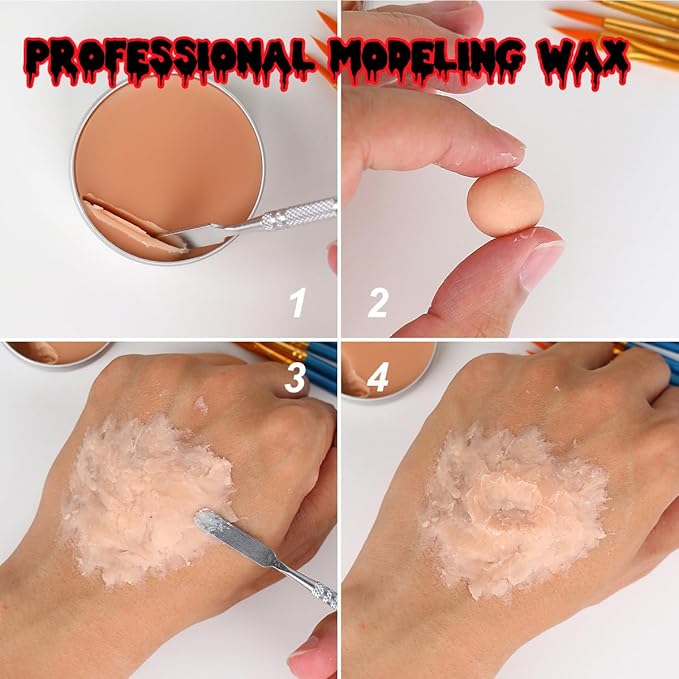 Bowitzki Halloween Makeup Set Oil Based Face Body Paint Special Effects Kit SFX Sponges Scar Wax Fake Blood Brush Tooth Paint Halloween Party SFX Cosplay