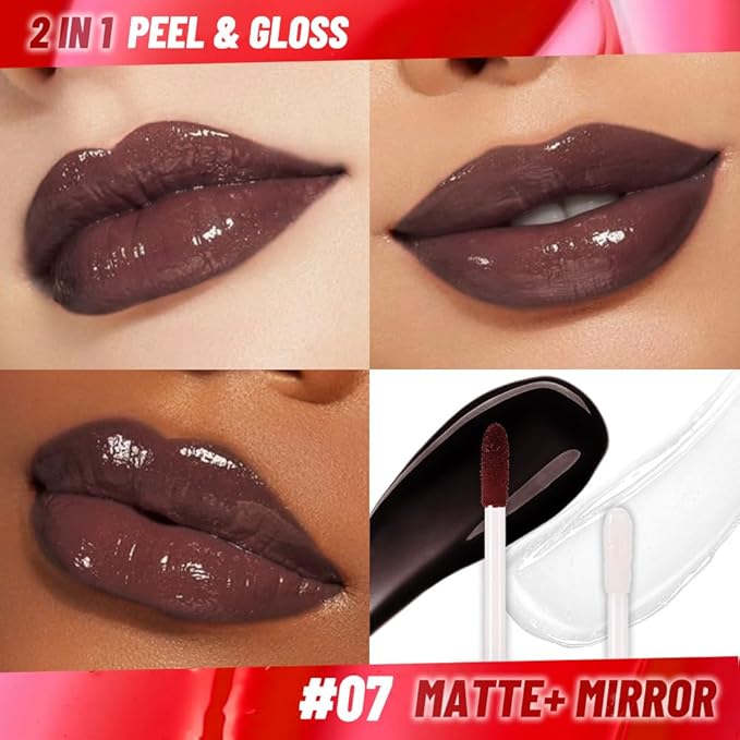 Maroon Peel off Lip Stain Lip Oil Dual Ended Combo Set with Tweezer, 2 in 1 Lips Liner Stain Oil Long Lasting Waterproof, High Pigmented Flawless Lips Tint Stick Not Faded Vegan & Cruelty-free