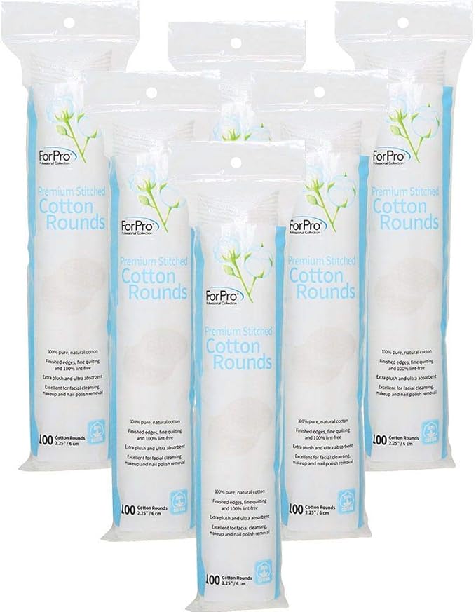 ForPro Premium Stitched Cotton Rounds, 100% Pure Cotton Pads for Removing Makeup, Nail Polish, and Cleansing Face, Pack of 6, Counts 600