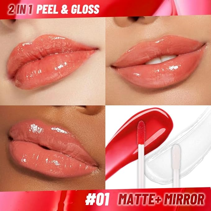 Light Orange Lip Stain Peel off Lip Oil Dual Ended Combo Set, 2 in 1 Lips Liner Stain Oil Peel off Long Lasting Waterproof, High Pigmented Flawless Lips Tint Stick Not Faded Vegan & Cruelty-free 01#