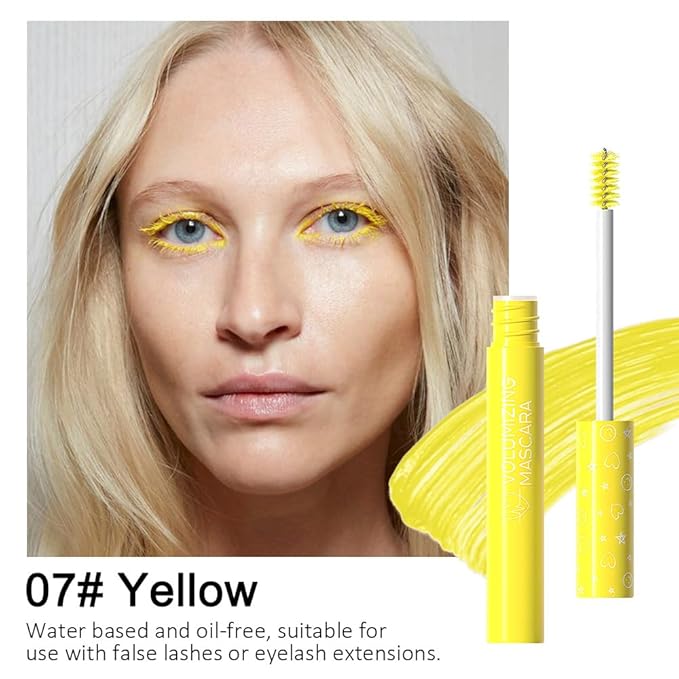 Yellow Lash Mascara Waterproof, Long lasting Charming Voluminous Cruelty Free Vegan Yellow Eye Makeup