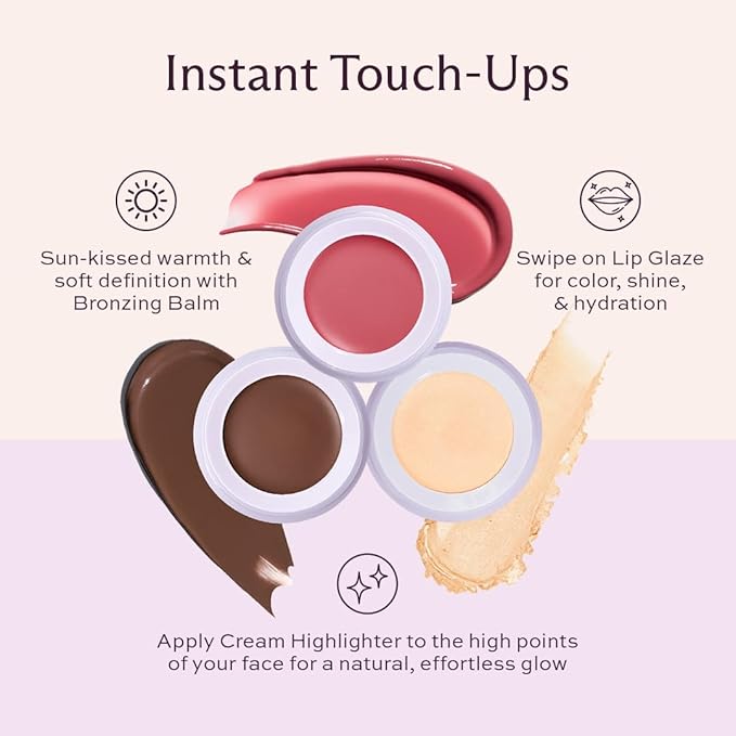 Subtl 3-in-1 Makeup Stack – Cream Bronzer, Powder Highlighter & Lip Glaze for On-the-Go Touch Ups – Lightweight, Travel-Friendly, Blendable Balm (Dark/Truffle)