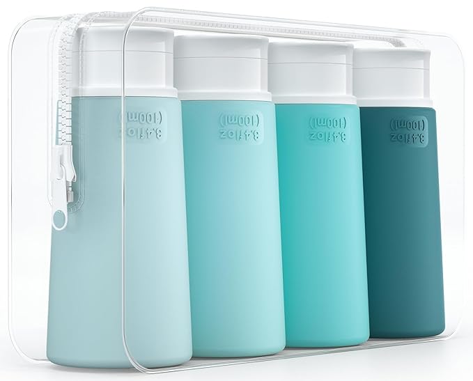 Valourgo TSA Approved Travel Bottles for Toiletries, 3.4oz Portable Leak Proof Tubes, BPA Free Refillable Accessories With Clear Toiletry Bag, Green