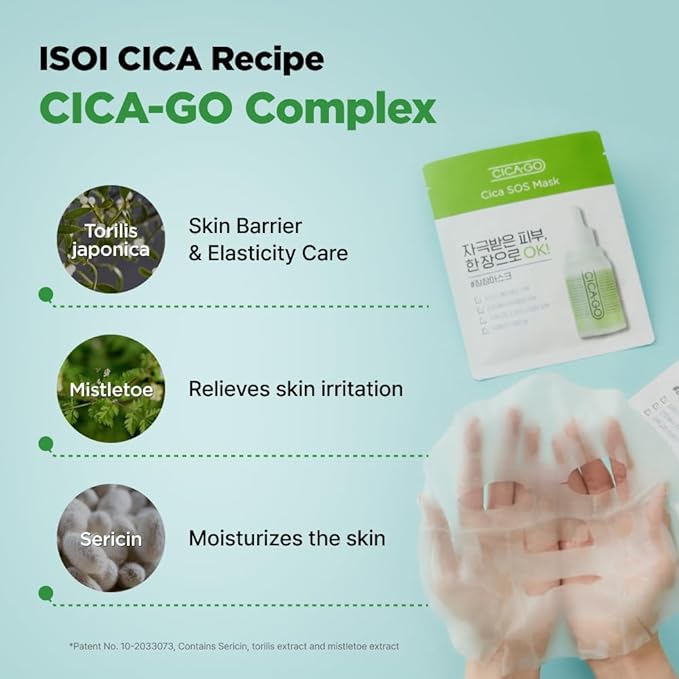 ISOI CICAGO Cica SOS Mask Pack, Intensive Soothing & Hydration Care for Sensitive & Irritated Skin, Fast-Acting Relief, Korean Skin Care (5EA)