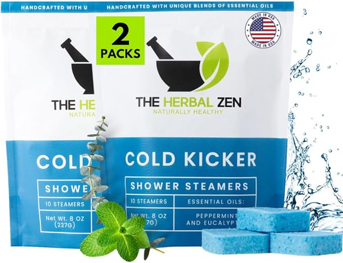 Cold Kicker Shower Steamers Aromatherapy for Sinus Relief - USA Made - Peppermint & Eucalyptus Shower Bomb Tablets – Self Care Gifts for Women and Men – Soothing Natural Essential Oils (20 Pack)