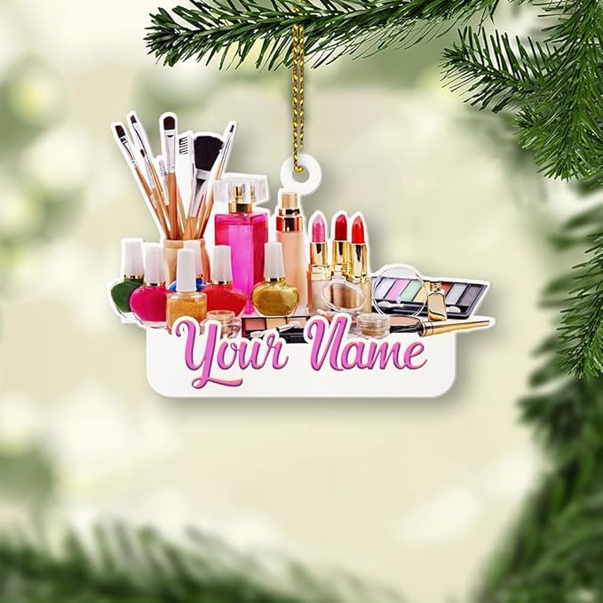 Personalized Name Lipstick Shape Flat Ornament for Girl Makeup Artist - Christmas Ornament Makeup Stylist 2