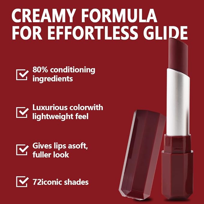 Burgundy Red Matte Creamy Lipstick for Women, Longwear Lips Gloss Paint Stick, Lip Stick Stain Long Lasting Waterproof Effortless Application Full Coverage Velvet Gloss for Party Halloween Makeup 04