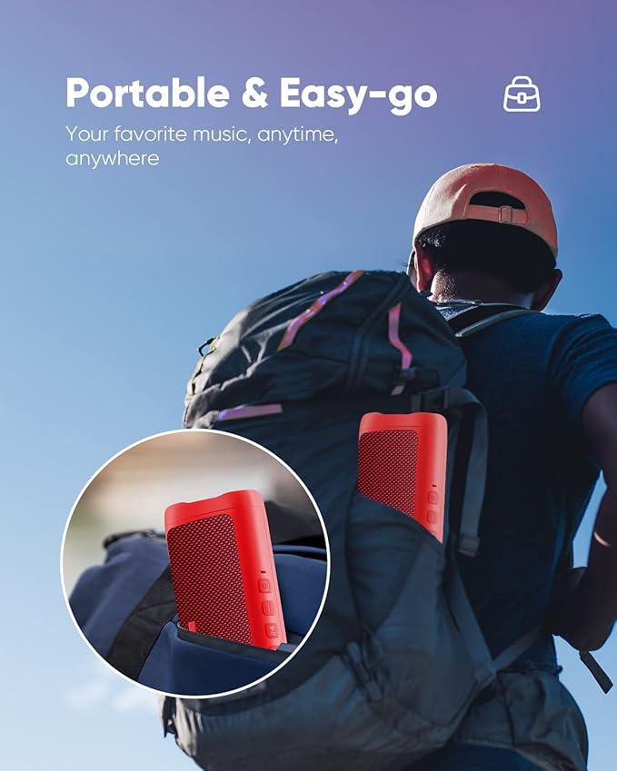 Bluetooth Speaker Stocking Stuffers for Men Women Teens Boys Girls: Portable Wireless, IPX5 Waterproof, White Elephant Gifts for Adults, Up to 20H Playtime, TWS Pair, for Home/Party/Outdoor (Red)