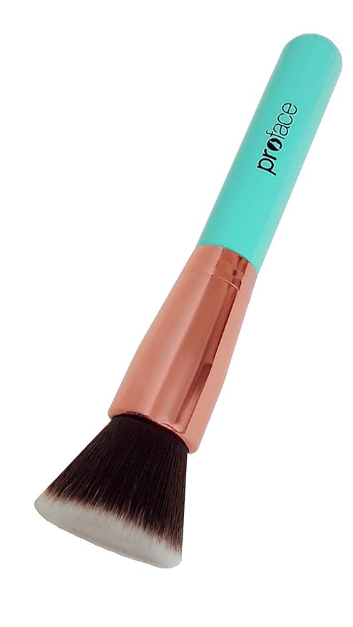 Rose Golden Flat Top Kabuki Foundation Makeup Brush- Perfect for Blending Liquid,Cream & Mineral Cosmetics or Translucent Powder - Premium Synthetic Bristles!(Blue)