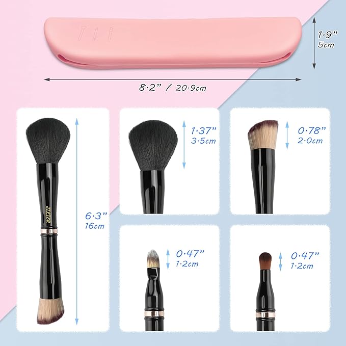Jilier 4 in 1 Makeup Brush Set with Travel Makeup Brush Holder, Travel Makeup Brushes with Case, Double Sided Makeup Brushes with Silicon Portable Cosmetic Face Brushes Holder