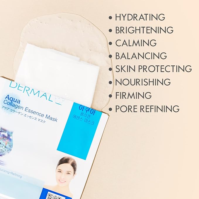 Korean Collagen Face Mask – Hydrating & Soothing Sheet with Panthenol, Hypoallergenic Calming Moisture Care for All Skin Types, 32 Combo Pack A+B Set