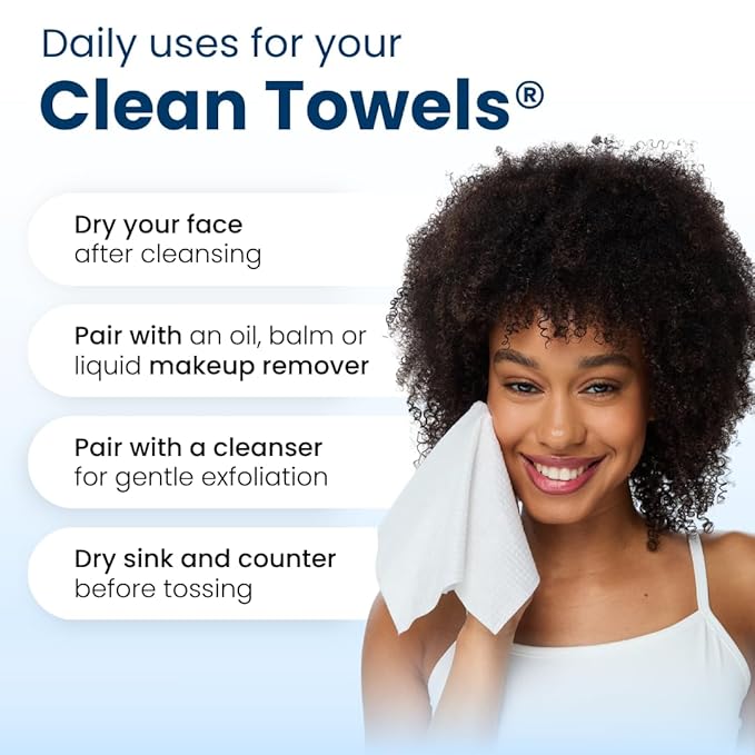 Clean Skin Club Clean Towels XL™, 100% USDA Biobased Face Towel, Disposable Face Towelette, Eczema Association Accepted, Makeup Remover Dry Wipes, Ultra Soft, 300 Ct, 6 Pack