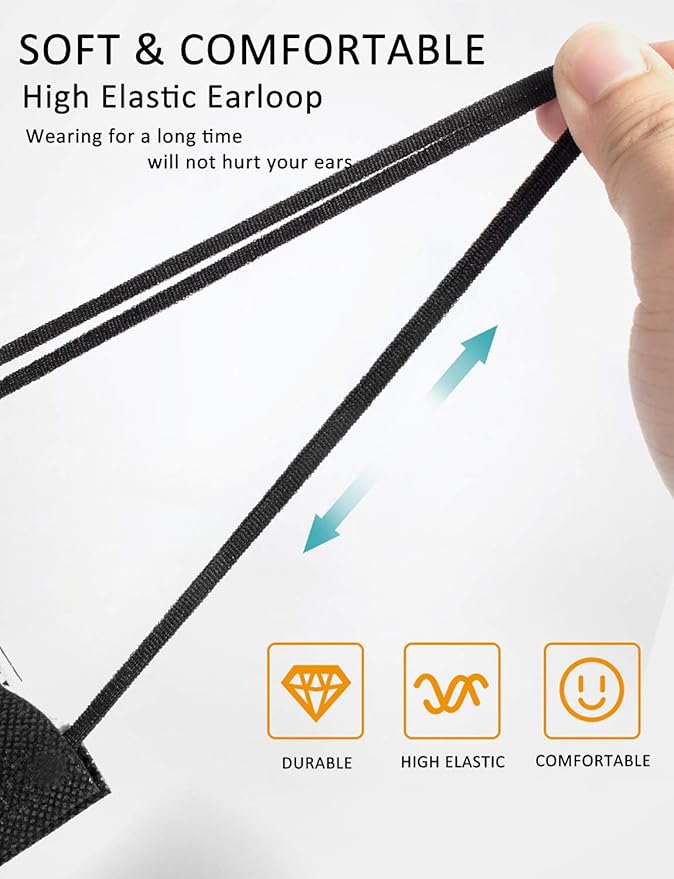 100PCs Black Disposable Face Mask 3-Ply Breathable & Comfortable Safety Mask, Protective Masks for Home, Office, School and Outdoors