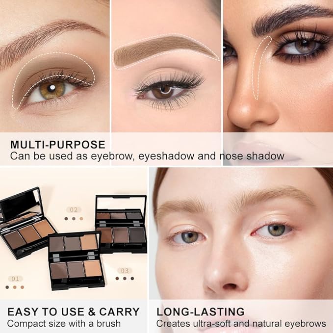 Eyebrow Powder Dark Light Brown Grey Kit,Eye Brow Powder for Women with Brow Brush,Long-Lasting Waterproof Three Colors Brow Filler Get Full Defined Natural Brows,Brown Eyebrow Powder Makeup