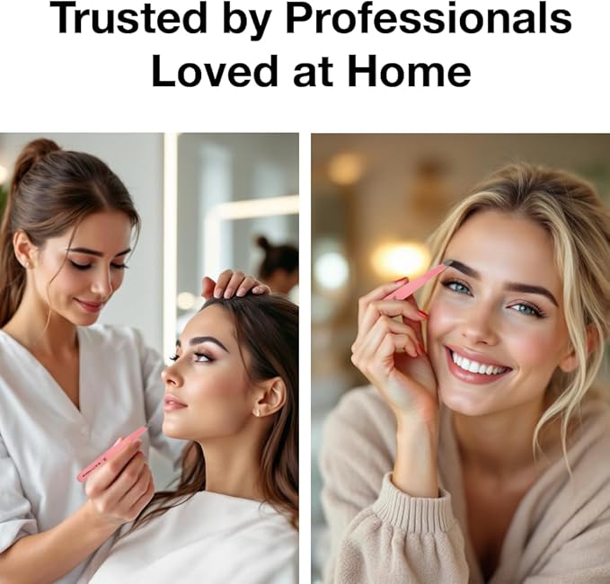 Professional Tweezers Set – Slant & Point, Ultra Precision German Stainless Steel Tweezers for Eyebrows, Chin, Ingrown Hair & Facial Grooming – Lightweight with Travel Case (Pink)