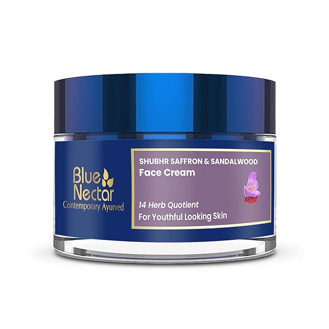 Blue Nectar Face Cream for Women for Aging Skin | Ayurvedic Daily Face Moisturizer for Women with Kumkumadi Saffron Oil for Skin | Hydrating Day & Night Cream (14 Herbs, 1.76 Oz)