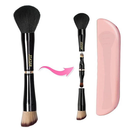 Jilier 4 in 1 Makeup Brush Set with Travel Makeup Brush Holder, Travel Makeup Brushes with Case, Double Sided Makeup Brushes with Silicon Portable Cosmetic Face Brushes Holder